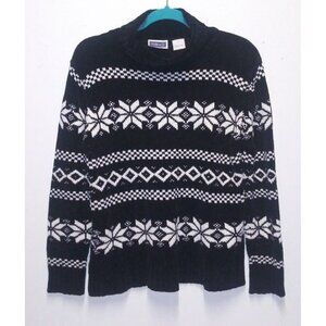 VTG 80s Erika & Co Sweater Pullover womens PM Nordic fair isle knit Black white